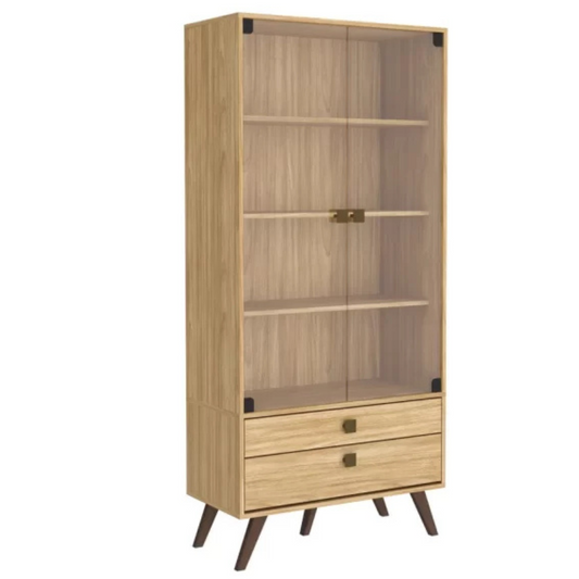 Estantería Nórdica 80 cm Con Vidrio y Cajones