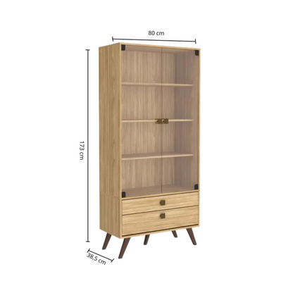 Estantería Nórdica 80 cm Con Vidrio y Cajones