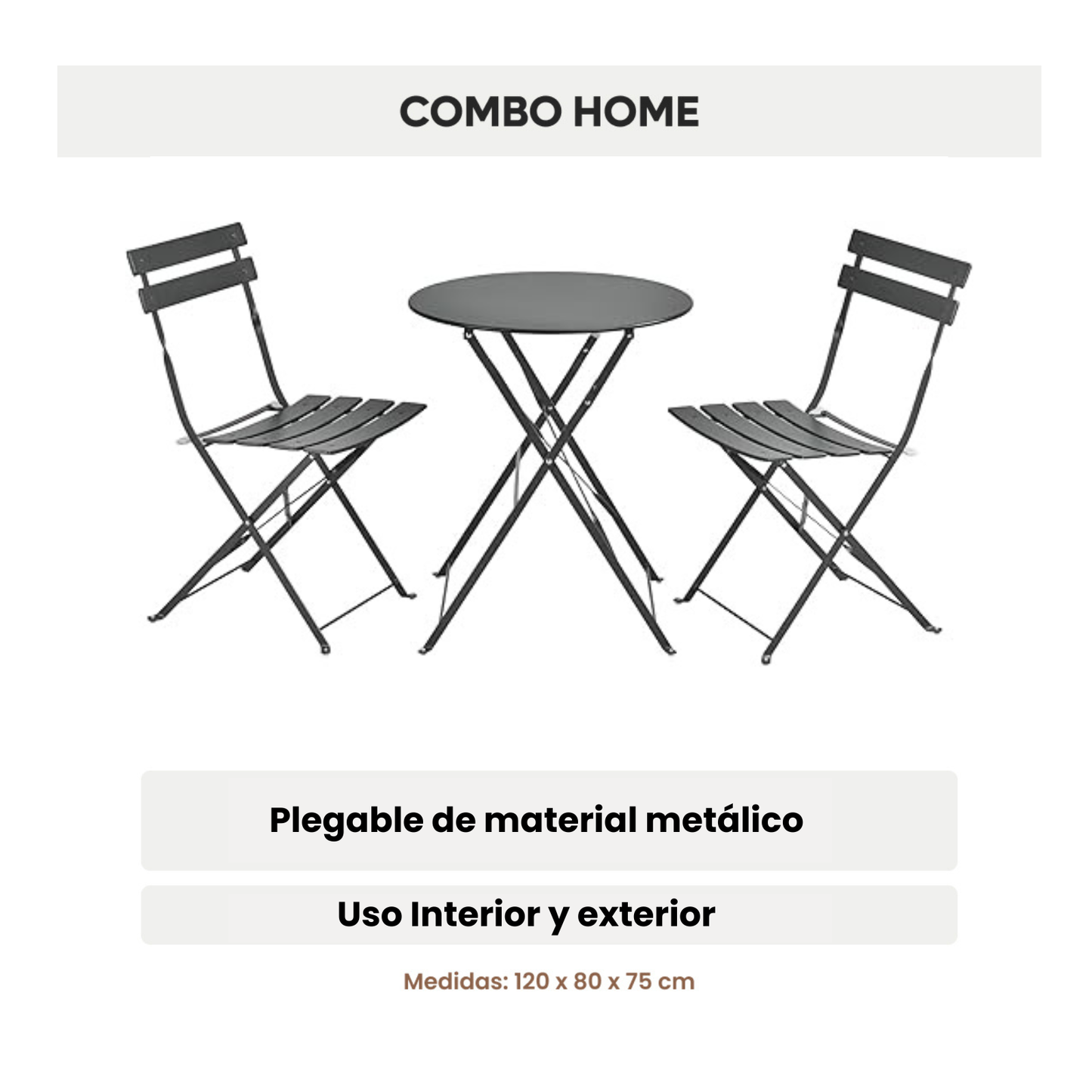 Combo Jardín Plegable Metal 3 piezas