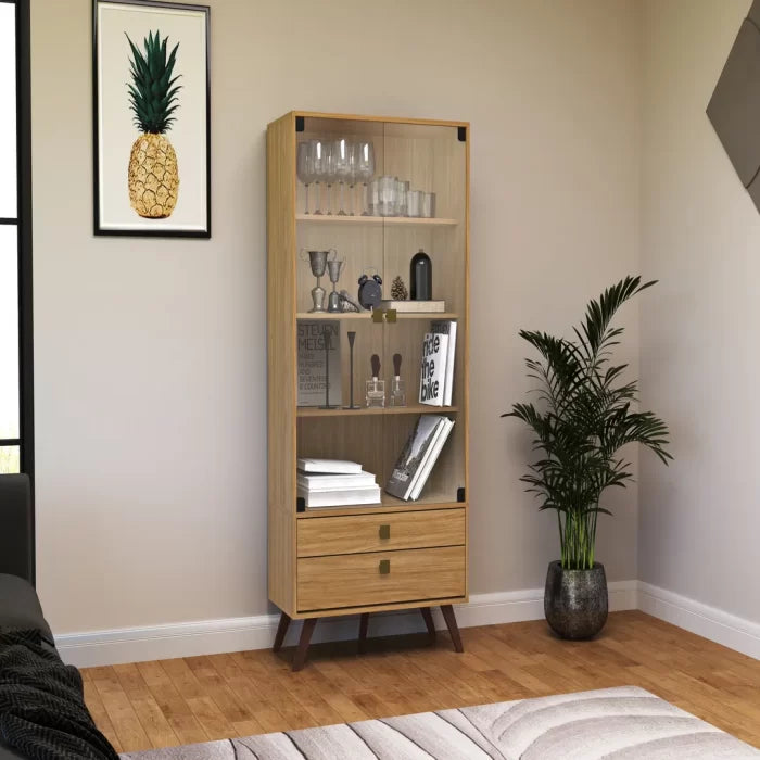 Estantería Nórdica 80 cm Con Vidrio y Cajones